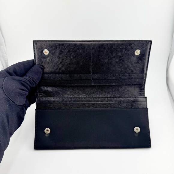 Prada Tessuto Continental Long Wallet Black Nylon & Leather w/ Silver Hardware - Picture 2 of 13